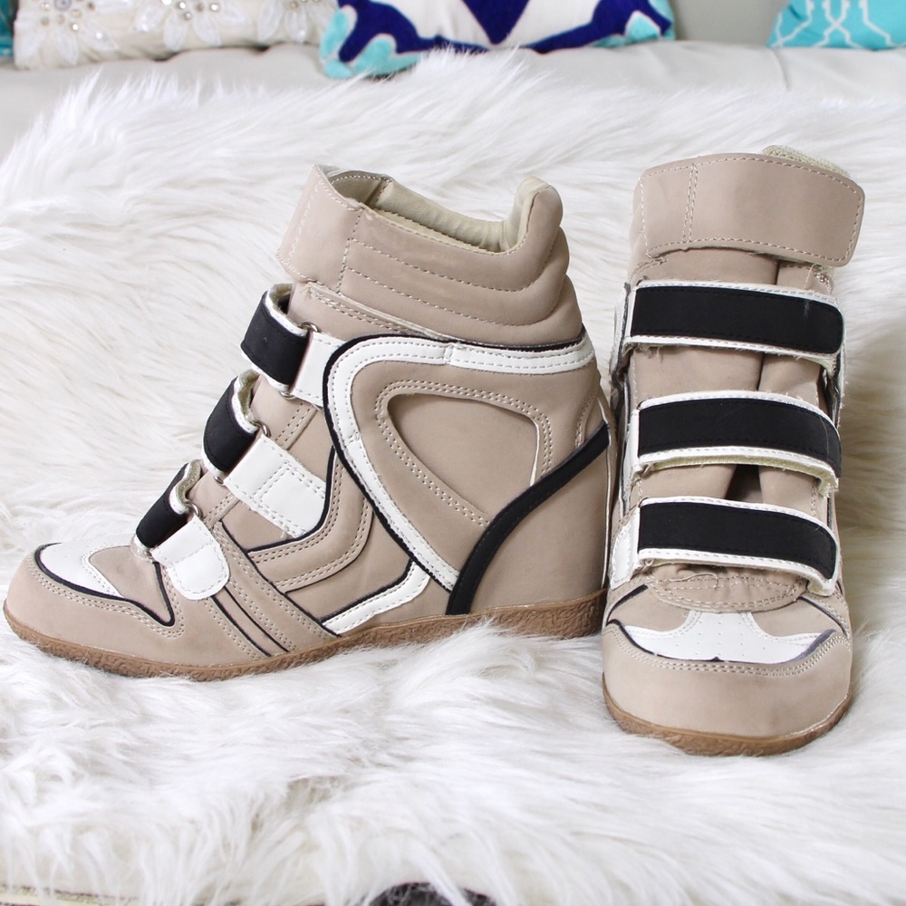 High Top Wedge Sneakers Leather Size 7